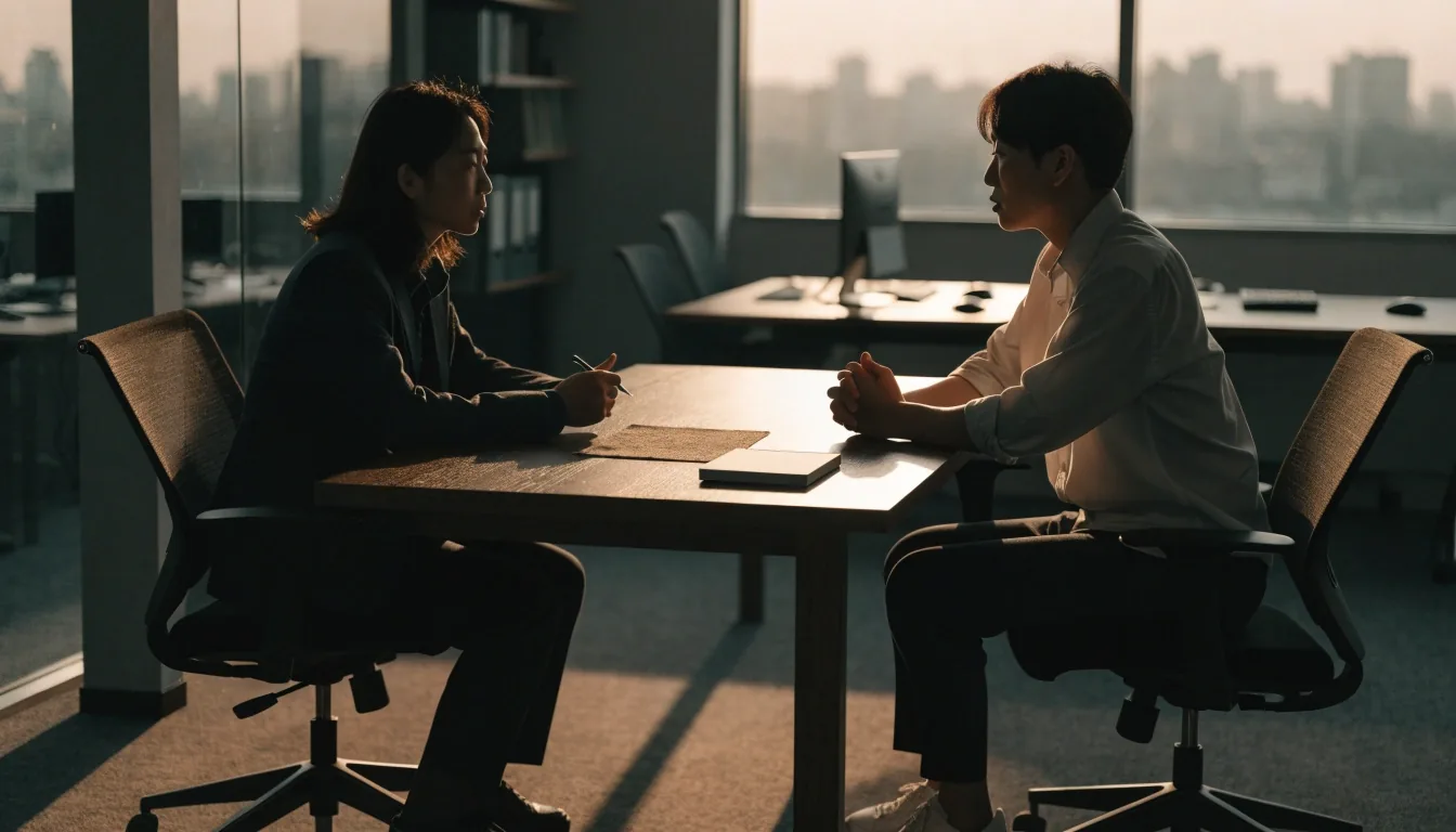 해질녘 서울 스튜디오 작업대 위에 펼쳐진 무지 시트와 천 샘플
